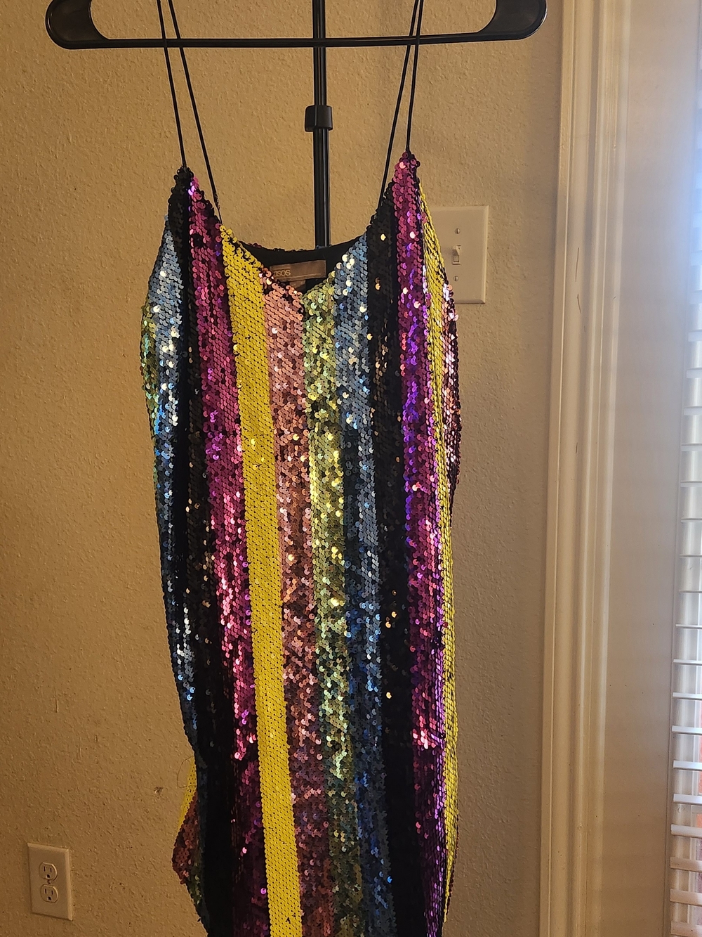 ASOS Multicolor Sequin Stripe Slip Dress — Yellow, Pink, Blue, Black